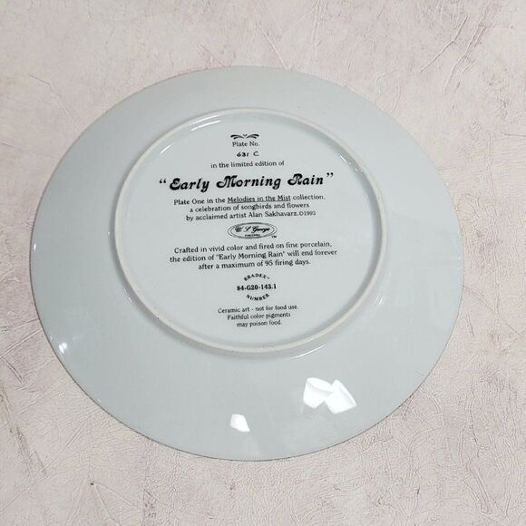 2 Bradex China Plates Ltd Ed. 'CARDINALS IN WINTER' & 'EARLY MORNING RAIN' - Picture 8 of 9